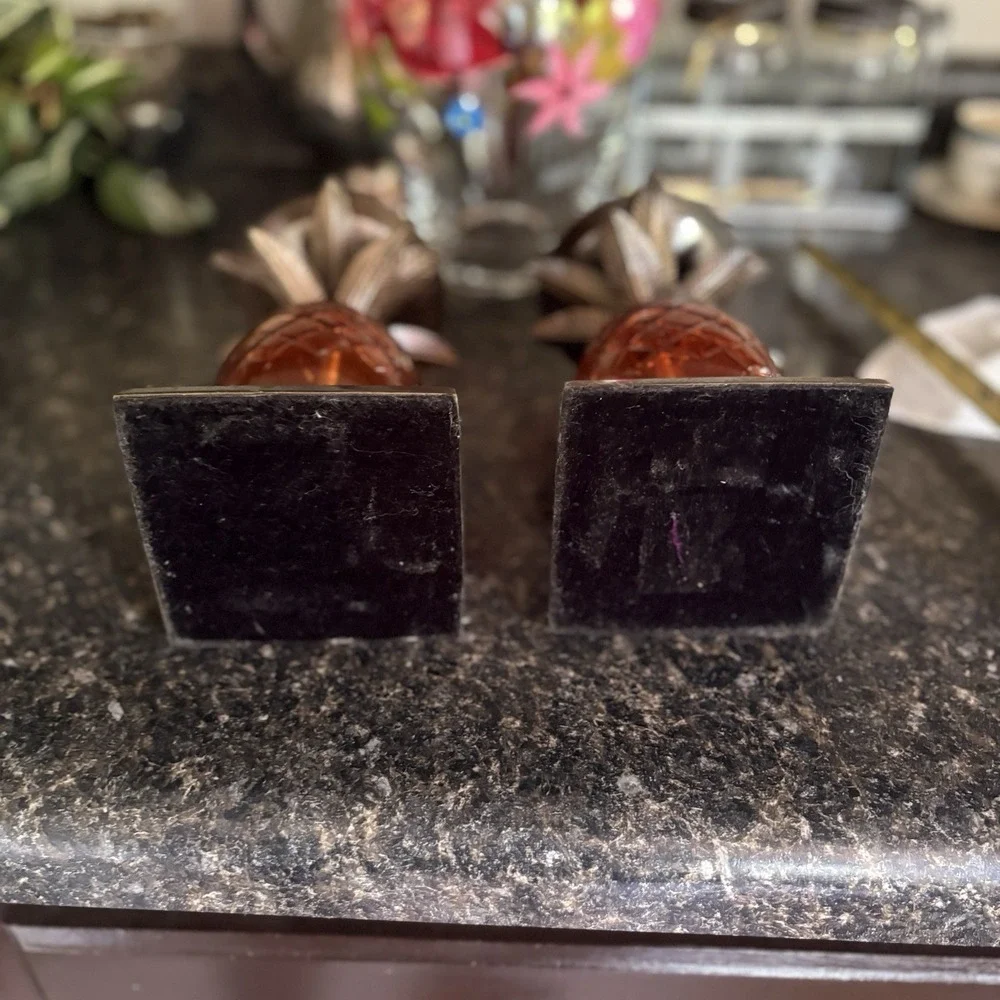 Vintage Orange Glass Pineapple Brass Sticks
